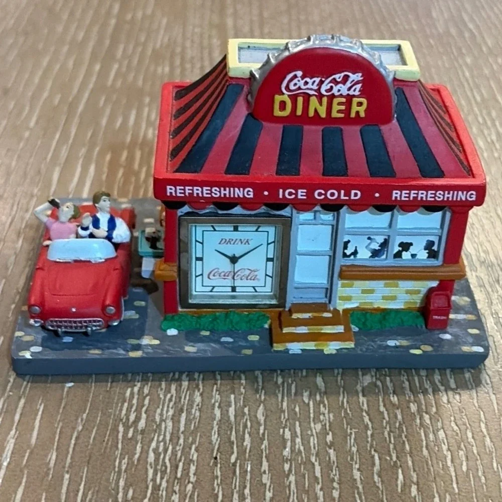 Vintage 1999 Coca-Cola Diner Mini Clock Red Convertible Drive-In Collectible